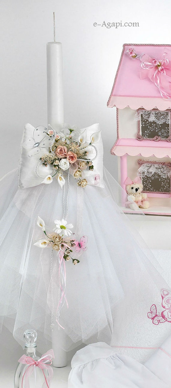 Church Ceremony Gift Set Christening Baby Girl Dress 6-9 M Christening Candle Rosary Cross Head Band