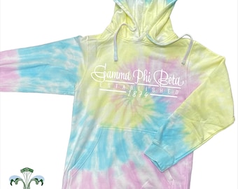 Sorority Pastel Rainbow Tie Dye Hooded Sweatshirt - Fancy Bar and Script