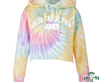 Sorority/School/Team Rainbow Tie Dye Cropped Hooded Sweatshirt