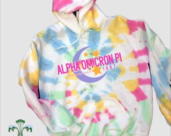 Sorority Pastel Swirl Tie Dye Hooded Sweatshirt - Moon and Stars