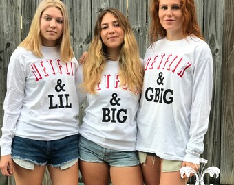 Netflix and Chill Big, Little, GBig, GGBig Family Reveal Sorority Comfort Colors Long Sleeve