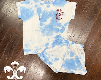 Sorority Light Blue Tie Dye Loungewear Set - Retro Script