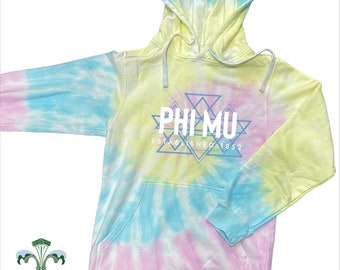 Sorority Pastel Rainbow Tie Dye Hooded Sweatshirt - Geo Sans