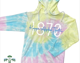 Sorority Pastel Rainbow Tie Dye Hooded Sweatshirt - Script w/ Year