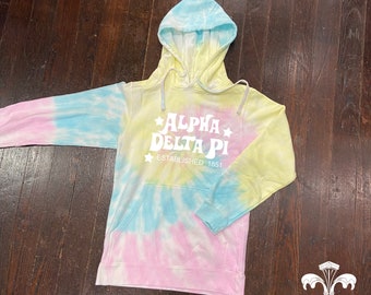 Sorority Pastel Rainbow Tie Dye Hooded Sweatshirt - Groovadelic