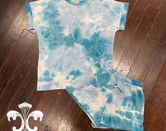 Sorority Teal Tie Dye Loungewear Set - Retro Script