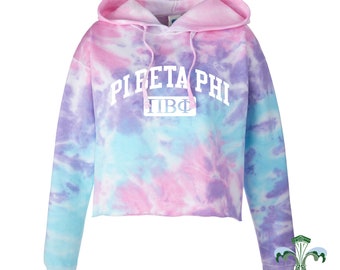 Sorority/School/Team Cotton Candy Tie Dye Cropped Hooded Sweatshirt
