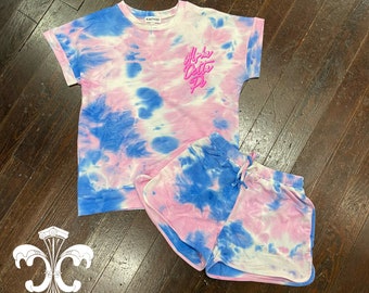 Sorority Cotton Candy Tie Dye Loungewear Set - Retro Script