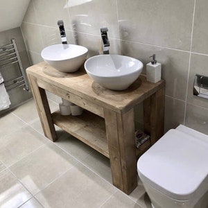 Large Double Wash stand Hand crafted rustic bathroom vanity unit Wooden vanity rustic wash stand