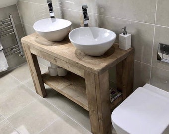 Large Double Wash stand Hand crafted rustic bathroom vanity unit Wooden vanity rustic wash stand