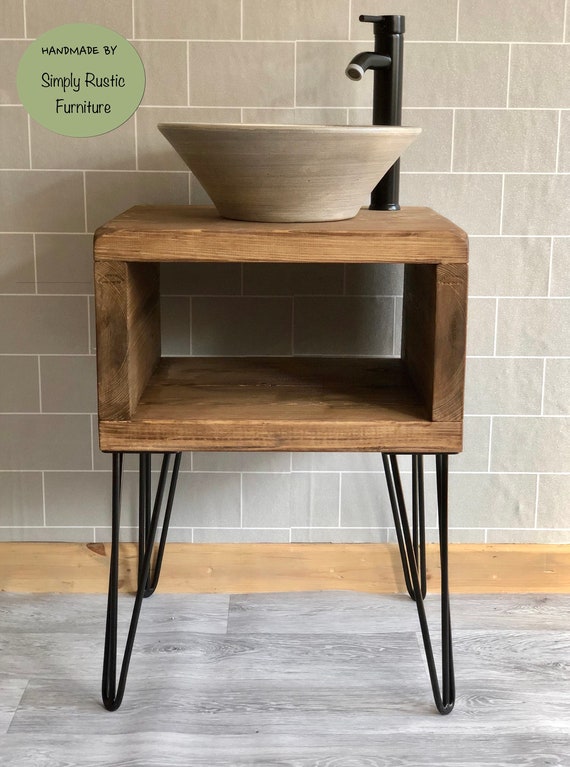 The Hairpin Wash Stand Sink Unit Hand Crafted Rustic Bathroom Vanity Wooden Hair Pin Industrial