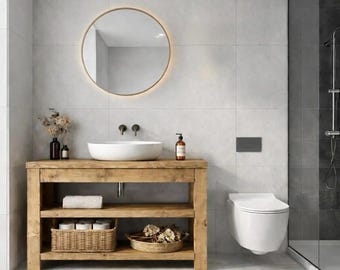 Chunky Solid Wood Wash Stand - Handcrafted Rustic Bathroom Vanity Unit