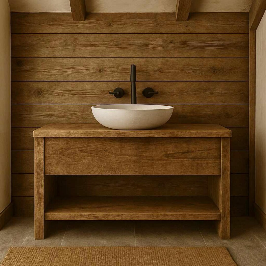 Chunky Double Wash Stand Bathroom Vanity Unit - Stand Solid Beam Wooden ...