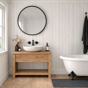 Chunky Solid Wood Wash Stand – Rustic Bathroom Vanity Unit, Medium Oak Finish