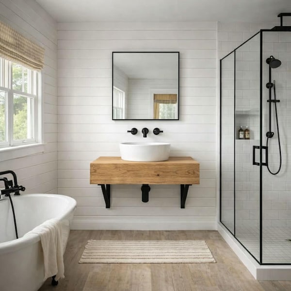Floating Bathroom Vanity, Rustic Solid Wood Washstand, Handmade Wall Mounted Sink Shelf, Brackets Included