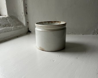 Small French Antique Ironstone Confiture Pot - Decorative White Ironstone