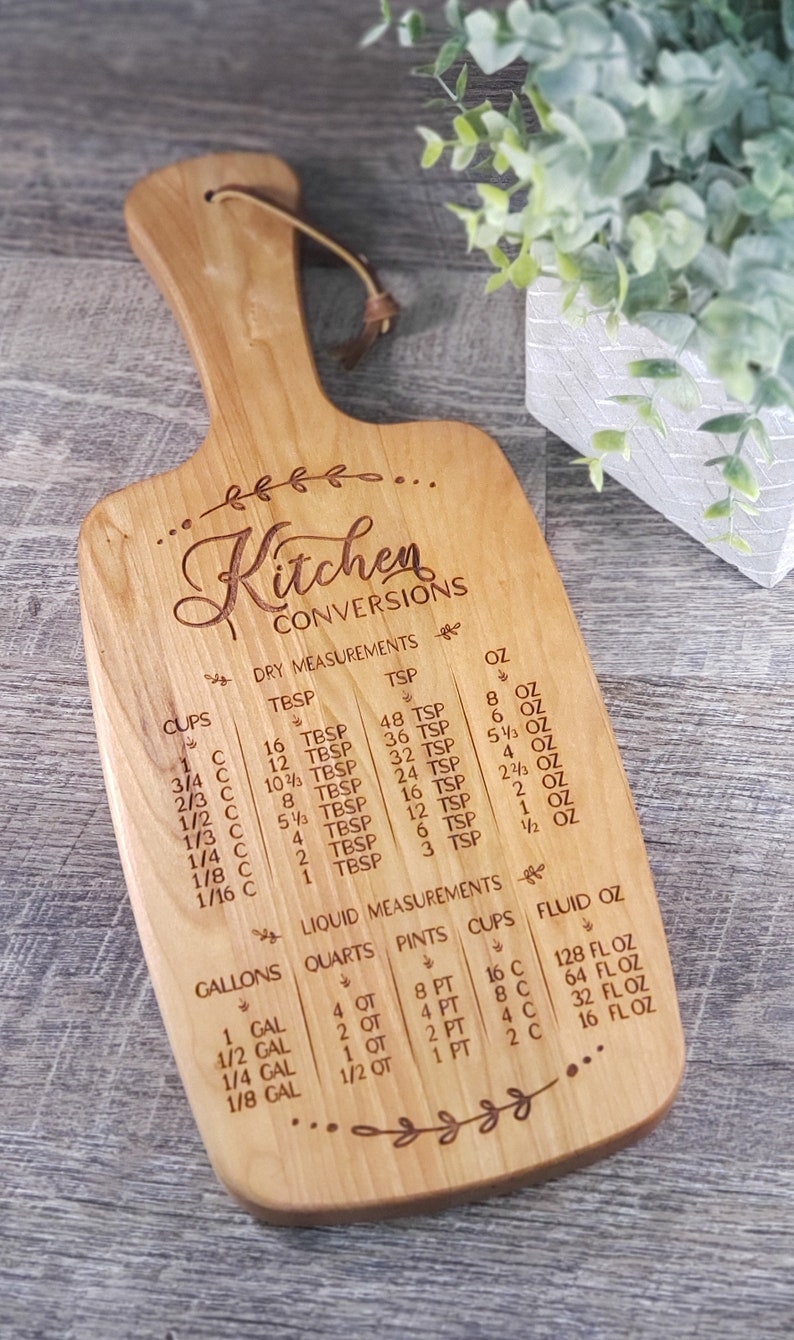 Cherry Wood-Kitchen Conversion Cutting Board, Conversion Chart, Engraved Cutting Board, Measurements Cutting Board