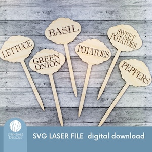 SVG / 72 Picchetti da giardino / Segnalini da giardino / Segnalini per piante / File tagliato al laser