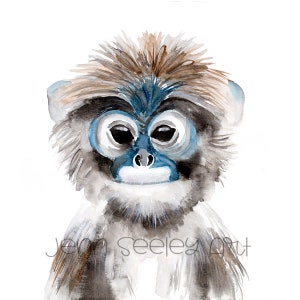 Baby Monkey Watercolor Nursery Print