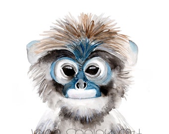 Baby Monkey Watercolor Nursery Print