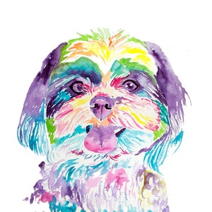 Shih Tzu watercolor print, Shih Tzu dog, Shih Tzu dog gifts, dog art, Shih Tzu painting, pet portrait, pet lover, colorful dog image 1