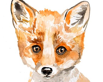 Watercolor Fox Art Print,  Fox, Fox Art, Fox Nursery, Woodland Animals, Woodland Fox, Orange Fox, F is for Fox, Baby Fox, Baby Animal Prints