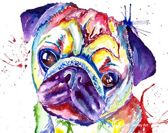 Pug, pug watercolor print, pug painting,pug portrait,pet portrait,pug gift,pug art,pug artwork,pug art print,pug artwork custom, nursery,art