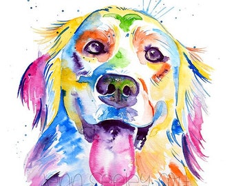 Aquarelle colorée Golden Retriever