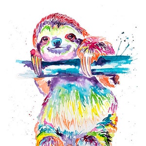 Colorful Sloth Art Print, Sloth Art, Sloth Watercolor, Watercolor Sloth, Slothlove. Sloth Gift