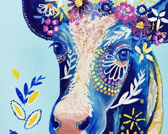 Daisy Colorful Cow Painting Fine Art Print