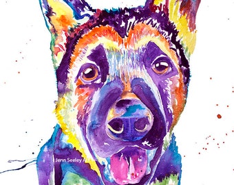 ORIGINAL German Shepherd Watercolor Painting 11" x 15"