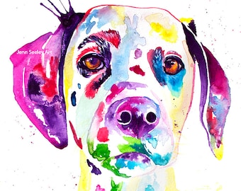 Dalmation watercolor art print, watercolor, dalmation, pet portrait, pet lover, dog, art, pet art, watercolor paint, art deco, colorful dog