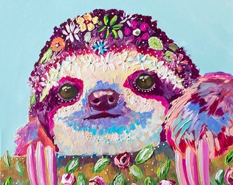 daisy sloth, sloth print, sloth art, colorful sloth, pink sloth print, sloth svg, sloth gift, sloth valentine, treat yourself,sloth love,zoo