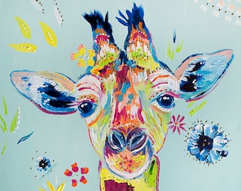 Whimsical Giraffe Art Print, Baby Giraffe, Flowery Giraffe, Nursery Art, Nursery Print, Giraffe Nursery, Giraffe Gift, Colorful Giraffe