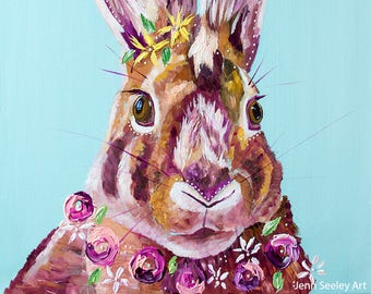 Daisy Rabbit, bunny art, Snowshow Hare, rabbit hutch, rabbit cage, rabbit bed, woodland animals, easter bunny,it's a girl,nursery,art,conejo