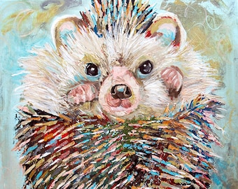 Hedgehog Print, Hedgehog Art, Woodland Animals, Hedgehog Painting, Woodland Nursery, Hedgehog Gift