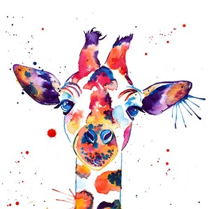 Baby Giraffe Colorful Watercolor Art Print