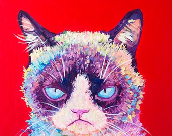 Rainbow Grumpy Cat Print, Grumpy Cat Art, For Him, For Her, Grumpy Cat, Cat Print, Cat Art, Rainbow cat, Grumpy Cat birthday