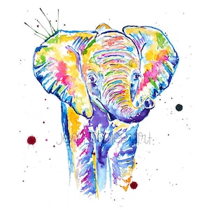 Baby Elephant Colorful Watercolor Art Print