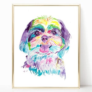 Shih Tzu watercolor print, Shih Tzu dog, Shih Tzu dog gifts, dog art, Shih Tzu painting, pet portrait, pet lover, colorful dog image 2