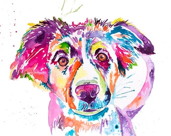 Australian Shepherd Watercolor Print, Australian Shepherd art, Australian Shepherd artwork, pet portrait, watercolor,watercolor pet portrait