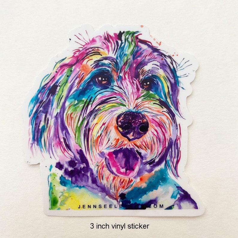 Colorful Bernedoodle Watercolor Large Vinyl Sticker, 3 inch die-cut sticker image 1