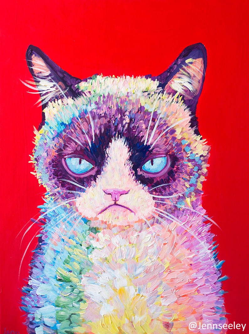 Rainbow Grumpy Cat Print Grumpy Cat Art For Him For Her Etsy