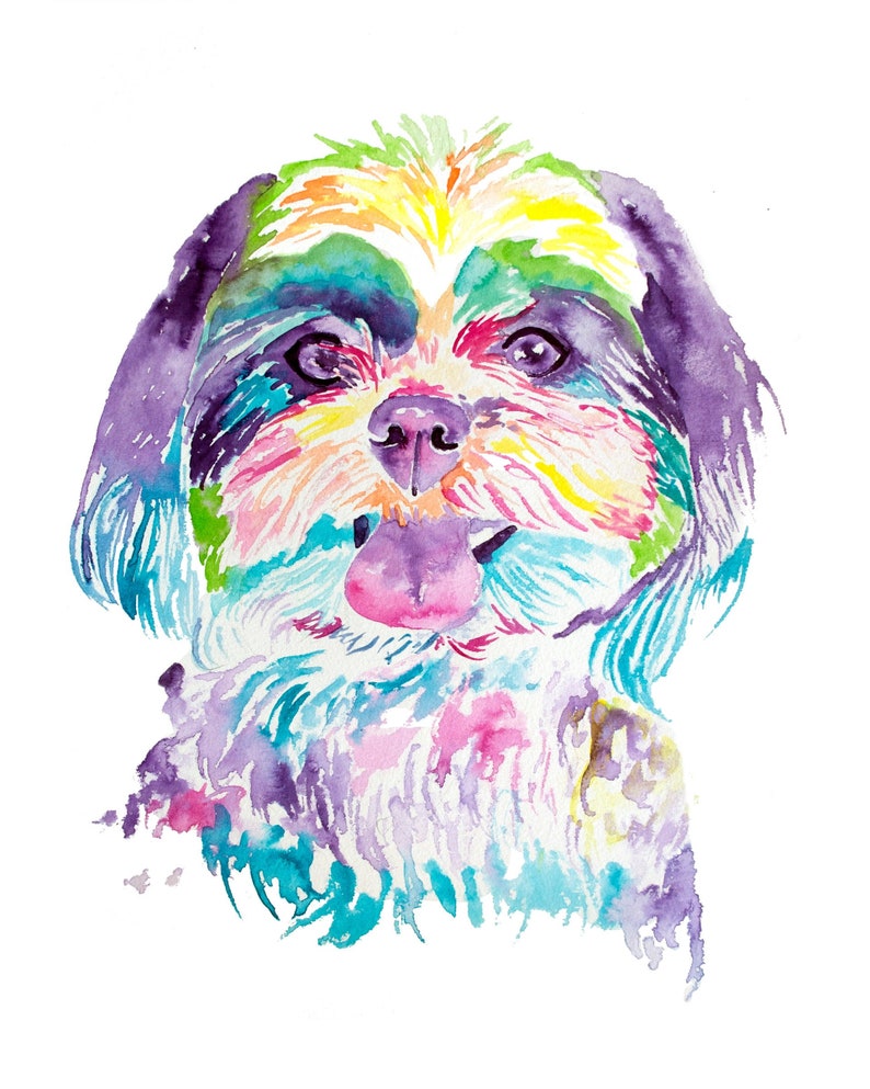 Shih Tzu watercolor print, Shih Tzu dog, Shih Tzu dog gifts, dog art, Shih Tzu painting, pet portrait, pet lover, colorful dog image 1