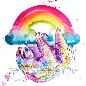 Sloth on a Rainbow Watercolor Art Print