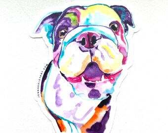 Grand autocollant en vinyle aquarelle bouledogue français coloré, autocollant découpé à l'emporte-pièce de 3 pouces