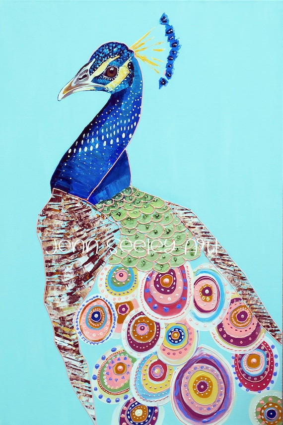 Daisy Peacock II, Colorful Whimsical Peacock - Etsy