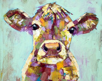 Celadon and Lavender Baby Jersey Cow Fine Art Print