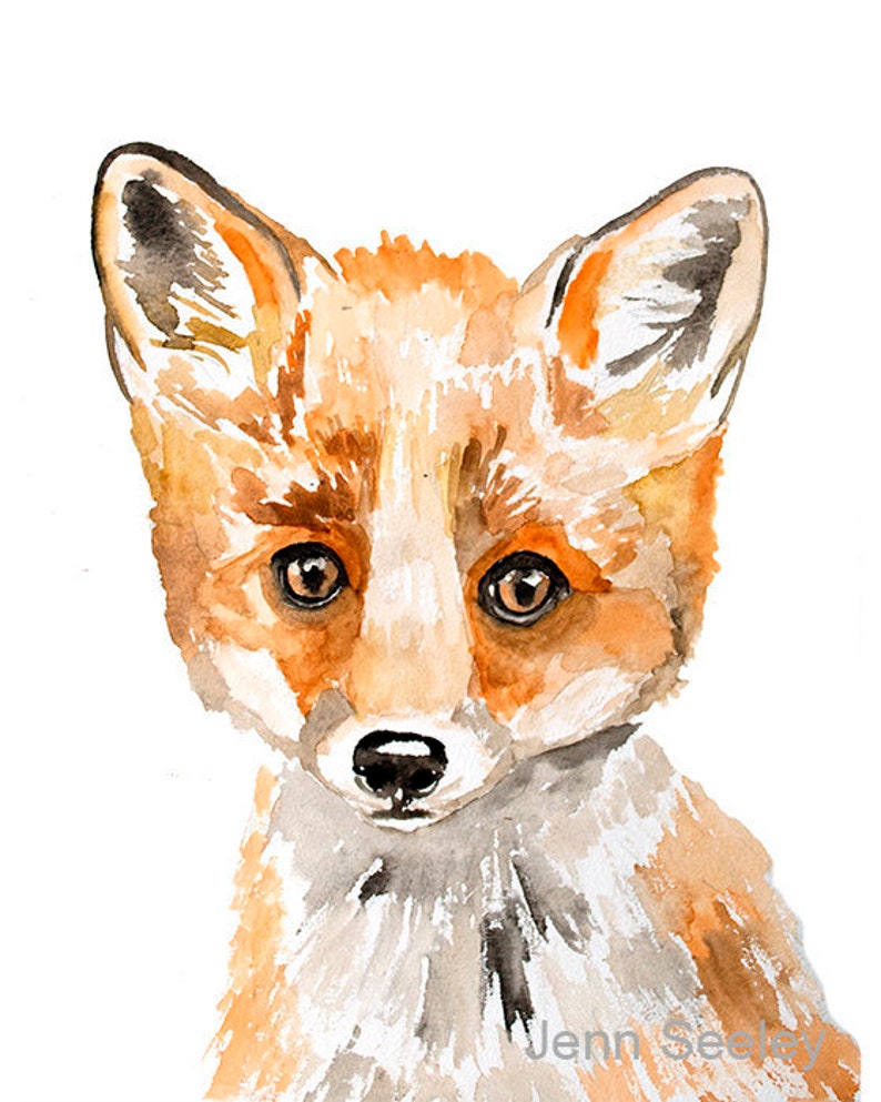 Watercolor Fox Art Print, Fox, Fox Art, Fox Nursery, Woodland Animals, Woodland Fox, Orange Fox, F is for Fox, Baby Fox, Baby Animal Prints immagine 1