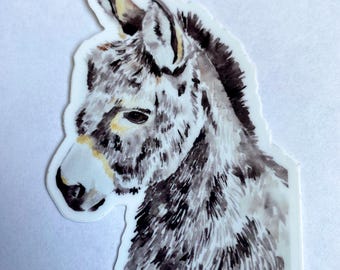 Watercolor donkey sticker, 3 inch vinyl die-cut sticker